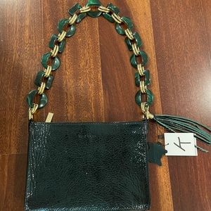 Kelly Tooke Crossbody clutch (green with tortoise chain)